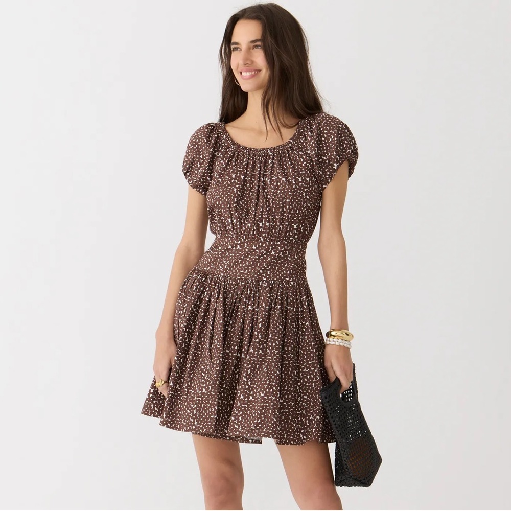 J.Crew Drop-waist Cotton Poplin Mini Dress in Mocha Floral size 0/XS, NWT